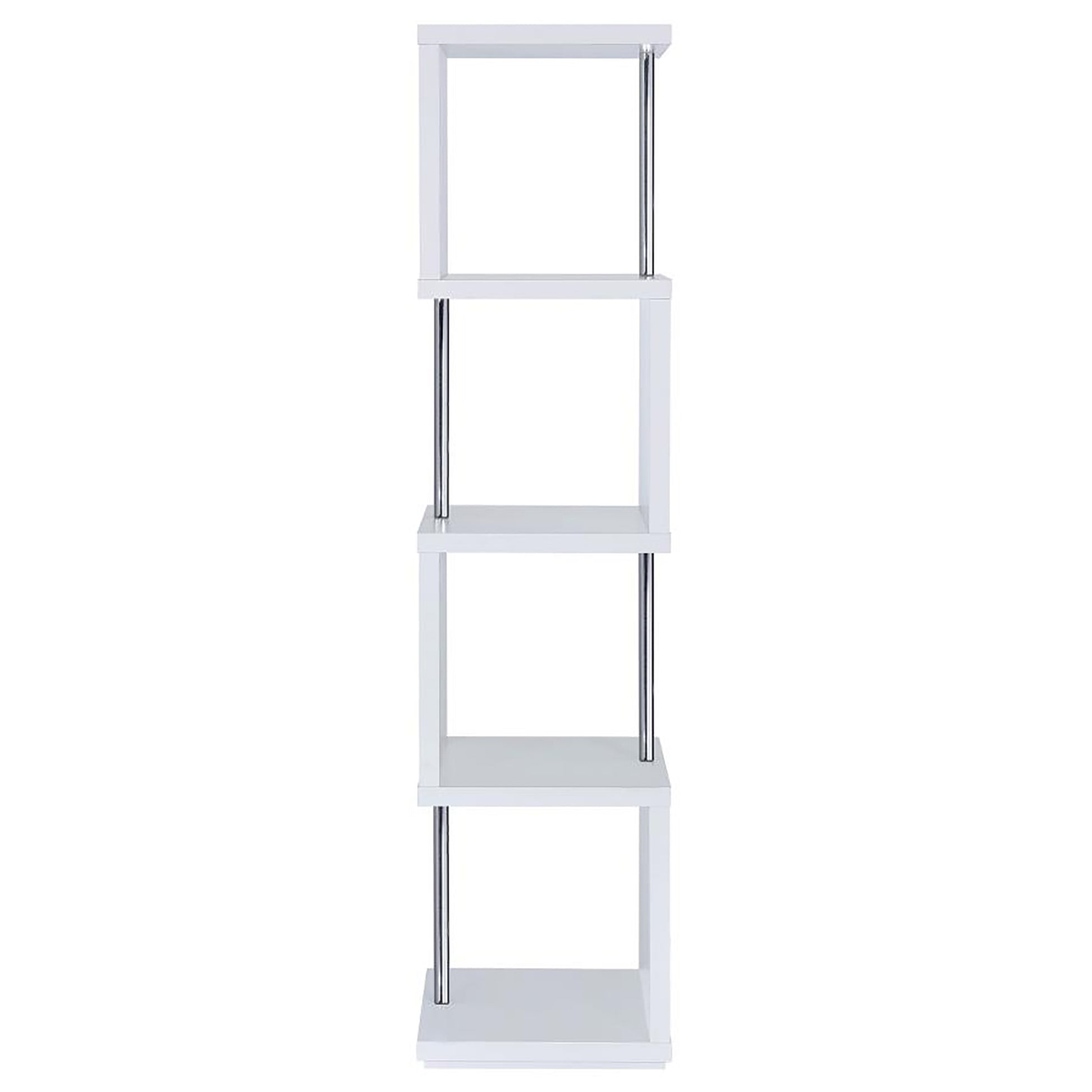 White and Chrome 4 tier Bookcase 4-white-white-geometric-vertical-office-open