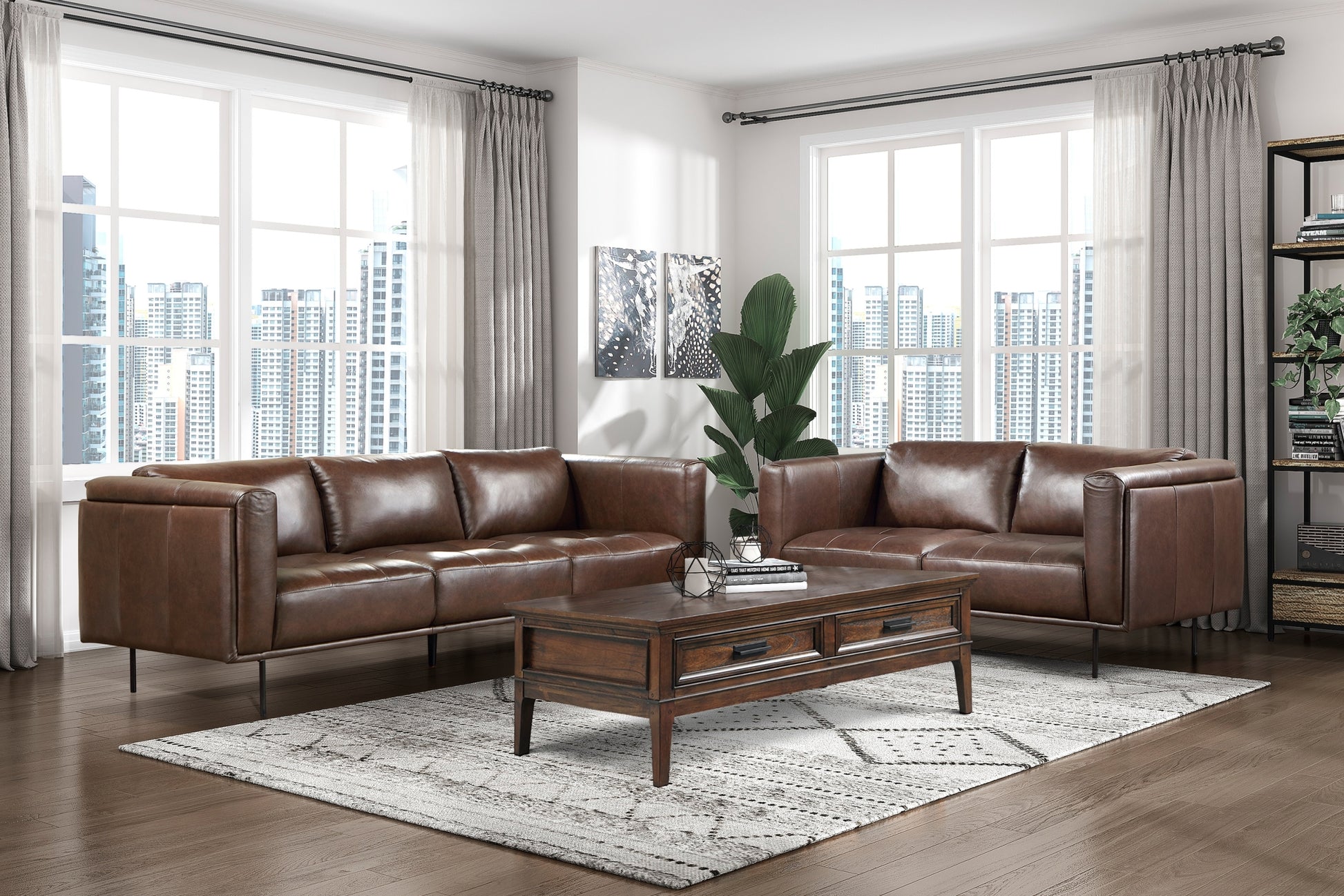 Modern Design Brown Genuine Leather Loveseat 1pc