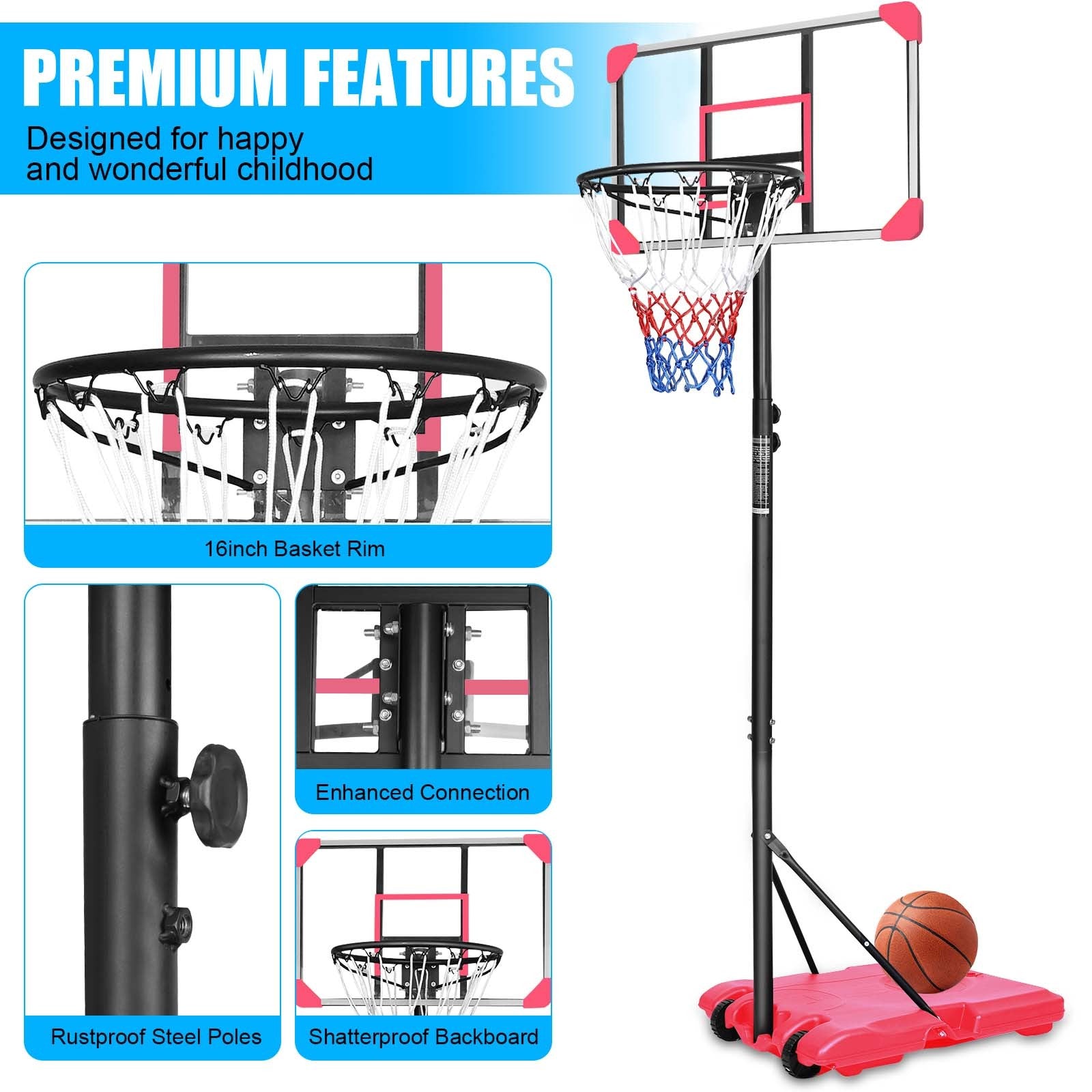 Portable Basketball Goal System with Stable Base and transparent-sporty-iron