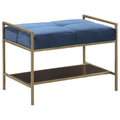 Navy Blue and Gold Upholstered Bench with Bottom Shelf blue-primary living