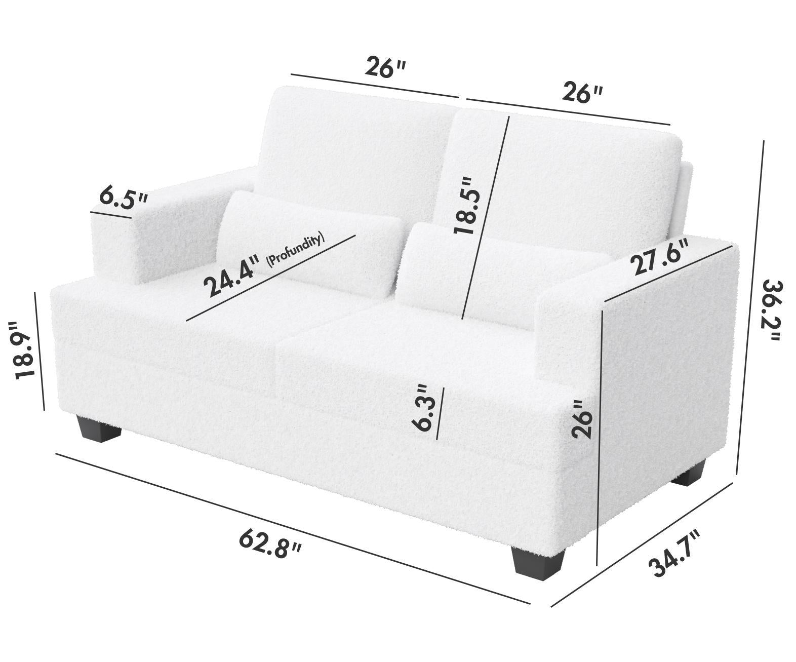 63" Length Modern Loveseat For Living - White