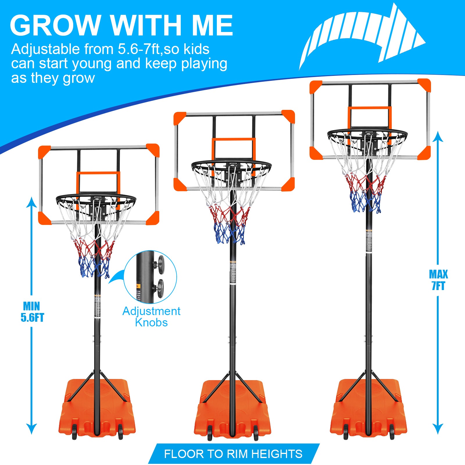 Portable Basketball Goal System with Stable Base and transparent-sporty-iron