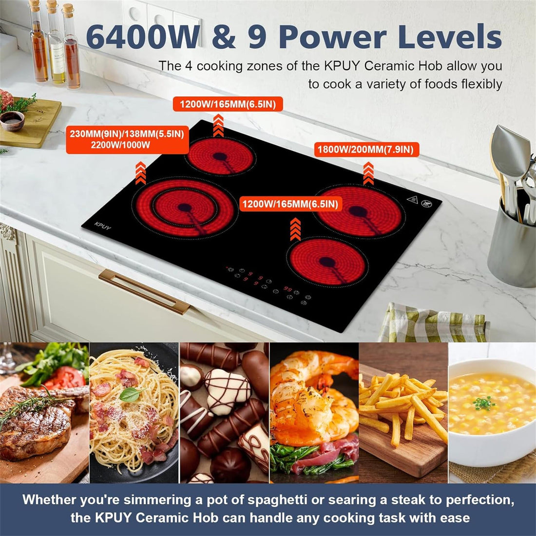 Kpuy 6400w 24" Built in 4 Burner Electric Cooktop