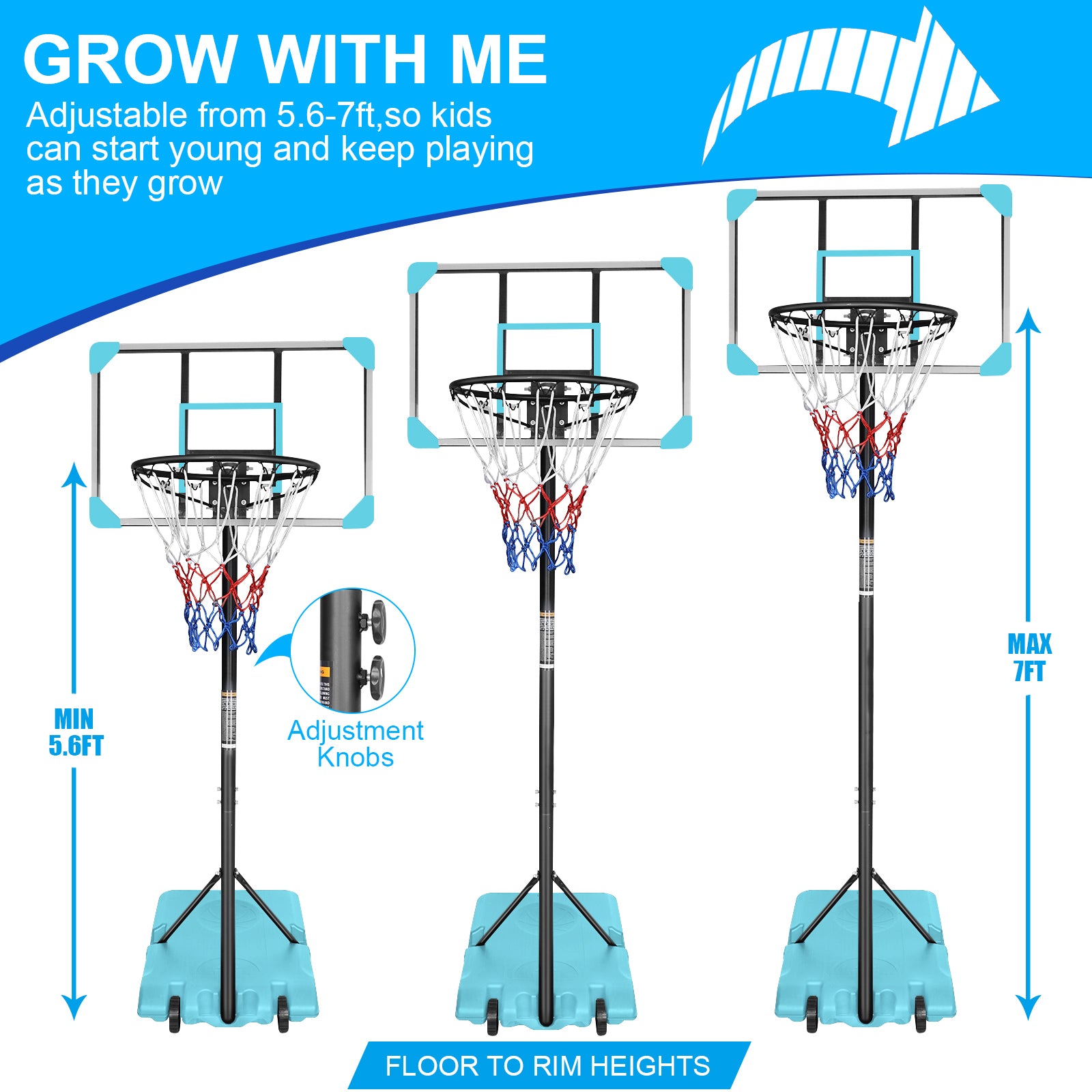 Portable Basketball Goal System with Stable Base and transparent-sporty-iron