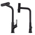 Kitchen waterfall faucet with pull down sprayer matte black-zinc