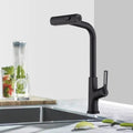 Kitchen waterfall faucet with pull down sprayer matte black-zinc