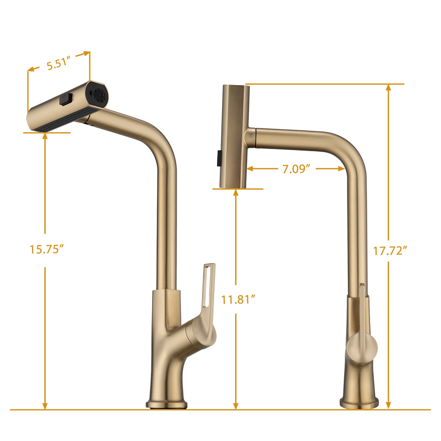 Brushed Gold Kitchen waterfall faucet with pull down brushed gold-zinc