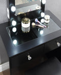 Black Makeup Vanity and Stool Set with 10 Lights and black-drawer-2 drawers-bedroom-luxury-modern-wood