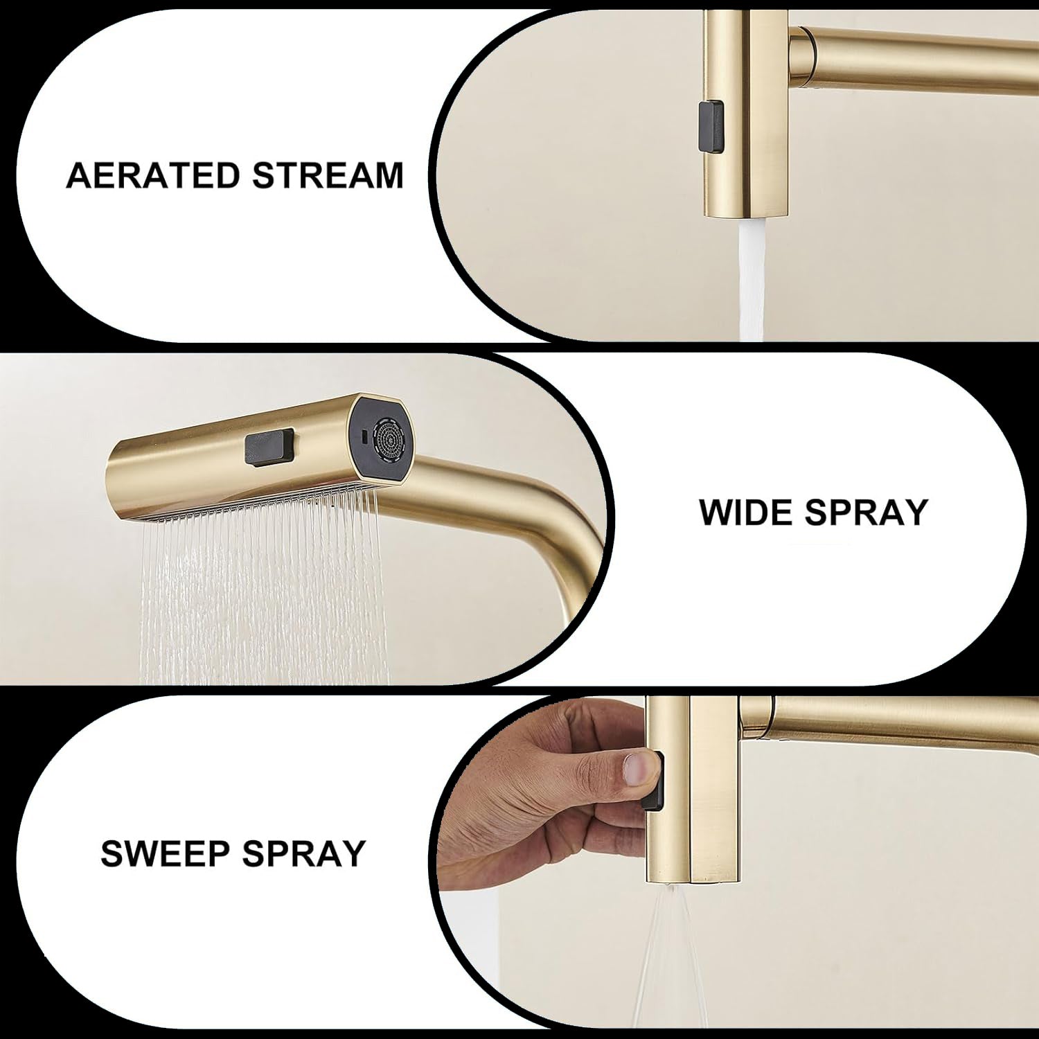 Brushed Gold Kitchen waterfall faucet with pull down brushed gold-zinc