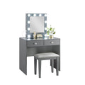 Gray Makeup Vanity and Stool Set with 10 Lights and gray-drawer-2 drawers-bedroom-luxury-modern-wood