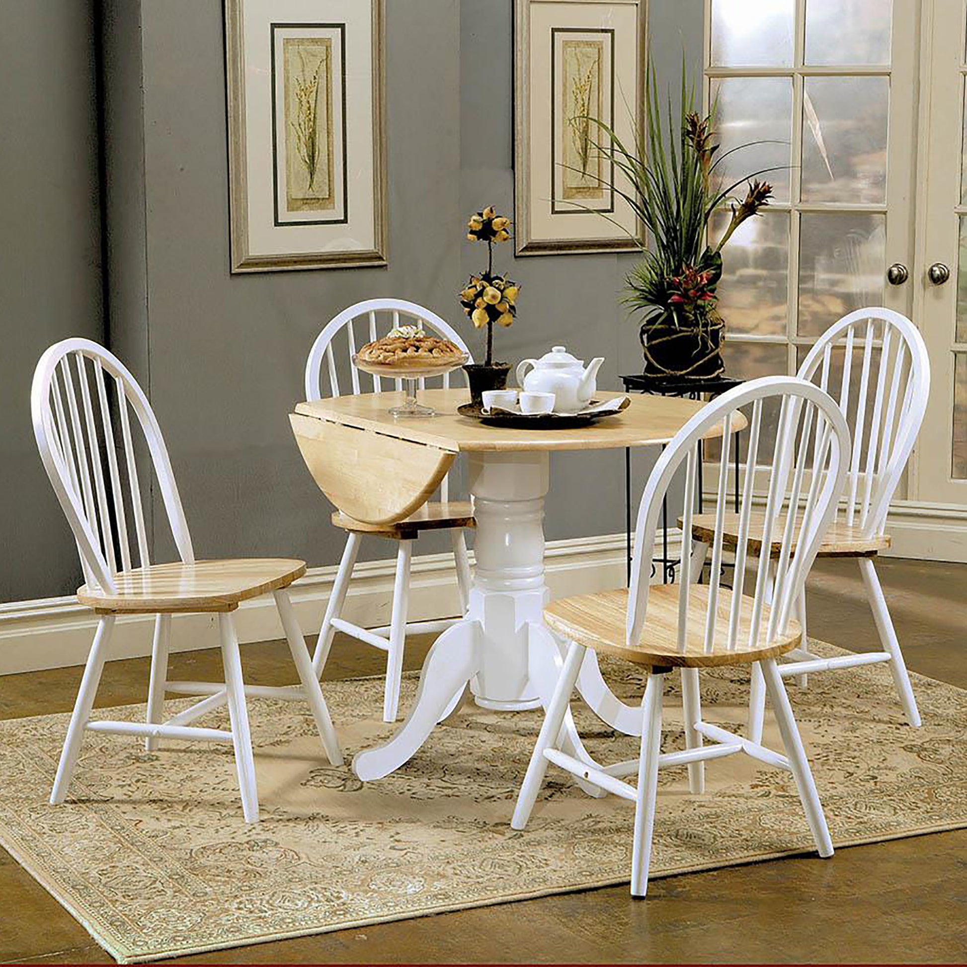 Natural Brown and White Round Dining Table with