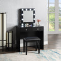 Black Makeup Vanity and Stool Set with 10 Lights and black-drawer-2 drawers-bedroom-luxury-modern-wood