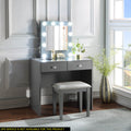 Gray Makeup Vanity and Stool Set with 10 Lights and gray-drawer-2 drawers-bedroom-luxury-modern-wood