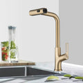 Brushed Gold Kitchen waterfall faucet with pull down brushed gold-zinc