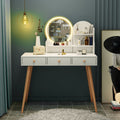 Fashion Vanity Desk with Mirror and Lights for Makeup white-mdf+glass
