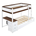 Twin Over Twin Bunk Bed with Twin size Trundle white+walnut-solid wood