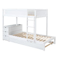 Twin Over Twin Bunk Bed with Twin size Trundle white-solid wood