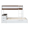 Twin Over Twin Bunk Bed with Twin size Trundle white+walnut-solid wood