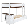 Twin Over Twin Bunk Bed with Twin size Trundle white+walnut-solid wood