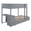 Twin Over Twin Bunk Bed with Twin size Trundle gray-solid wood