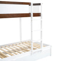 Twin Over Twin Bunk Bed with Twin size Trundle white+walnut-solid wood