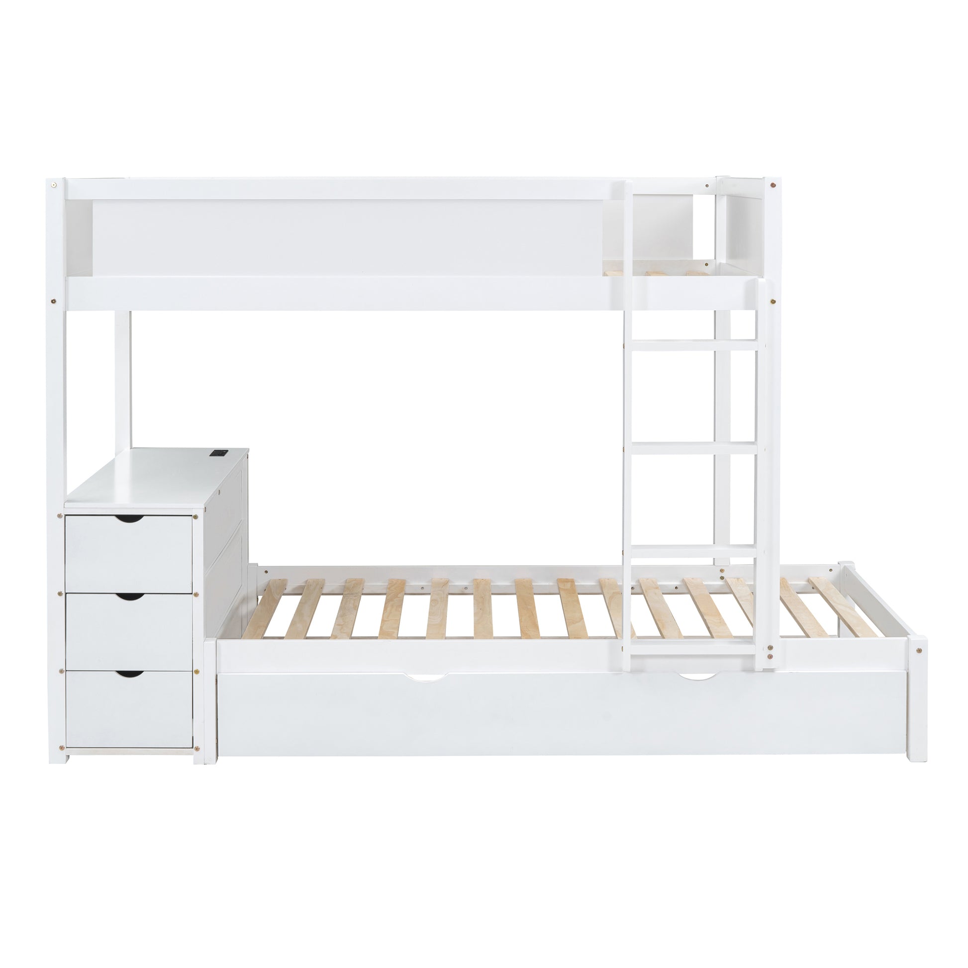 Twin Over Twin Bunk Bed with Twin size Trundle white-solid wood