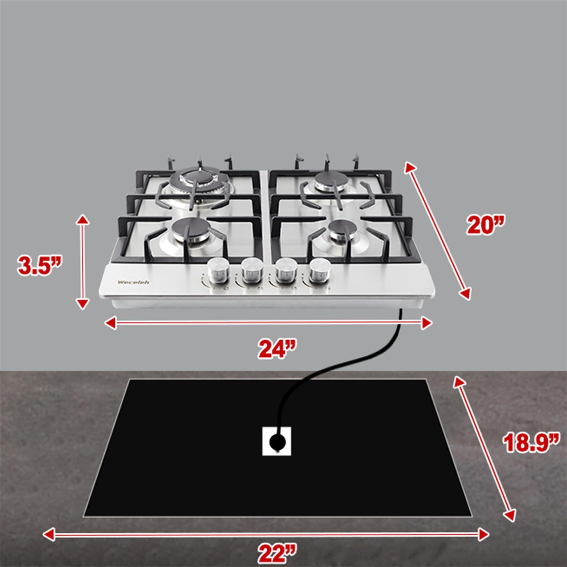 24" 4 Burners Gas Propane Cooktop Stove Top