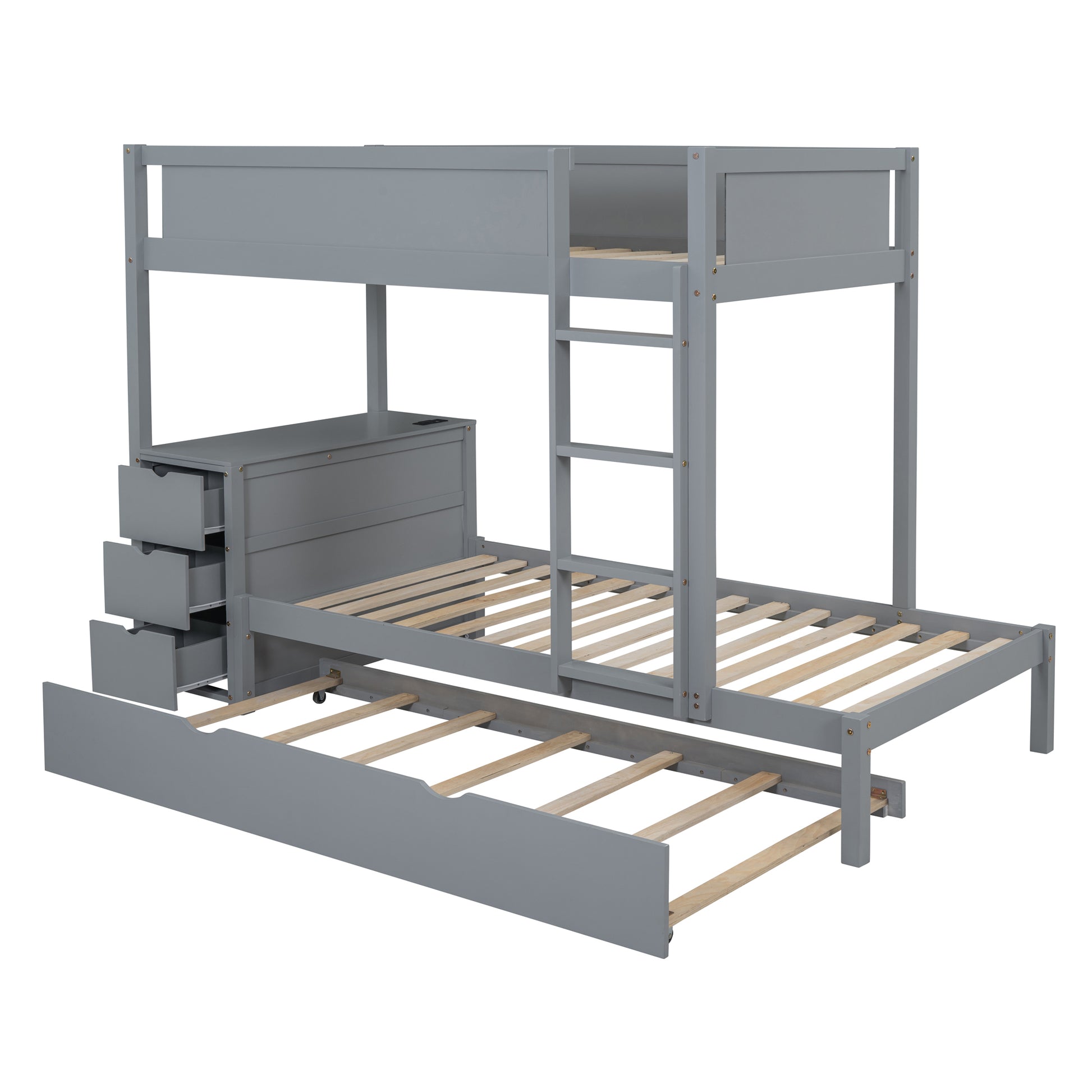 Twin Over Twin Bunk Bed with Twin size Trundle gray-solid wood