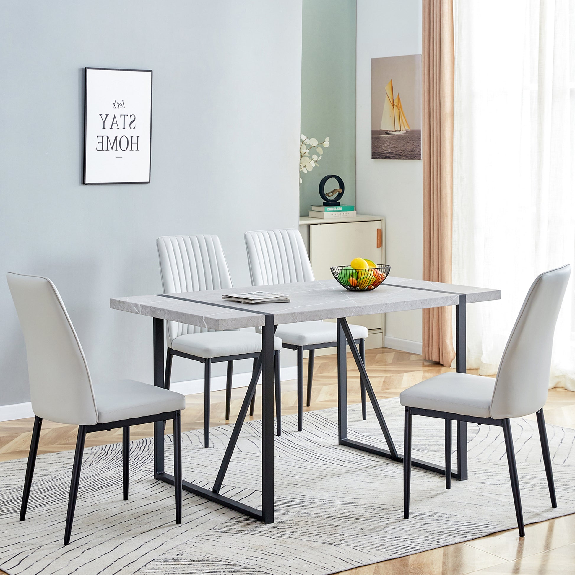 5 Piece Dining Table Chairs Set, Rectangular