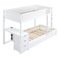 Twin Over Twin Bunk Bed with Twin size Trundle white-solid wood