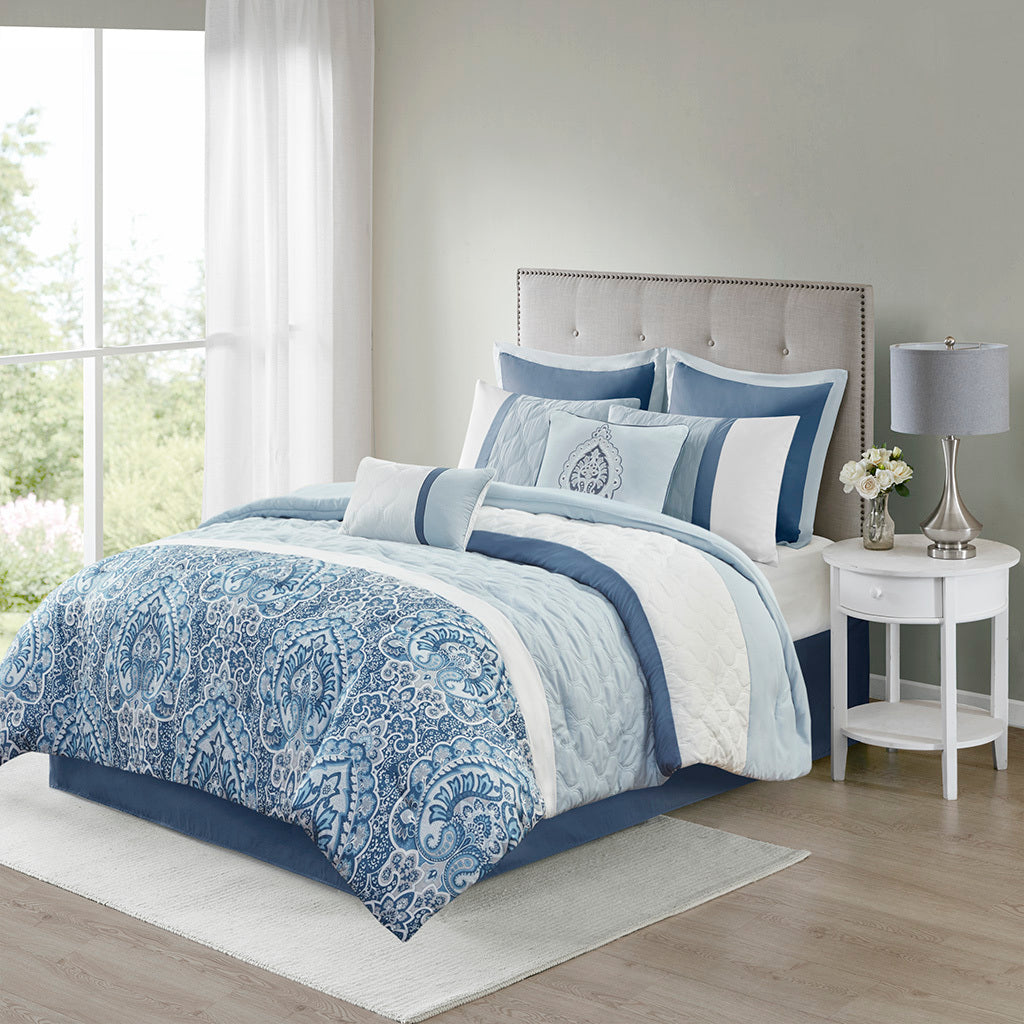 8 Piece Comforter Set blue-polyester