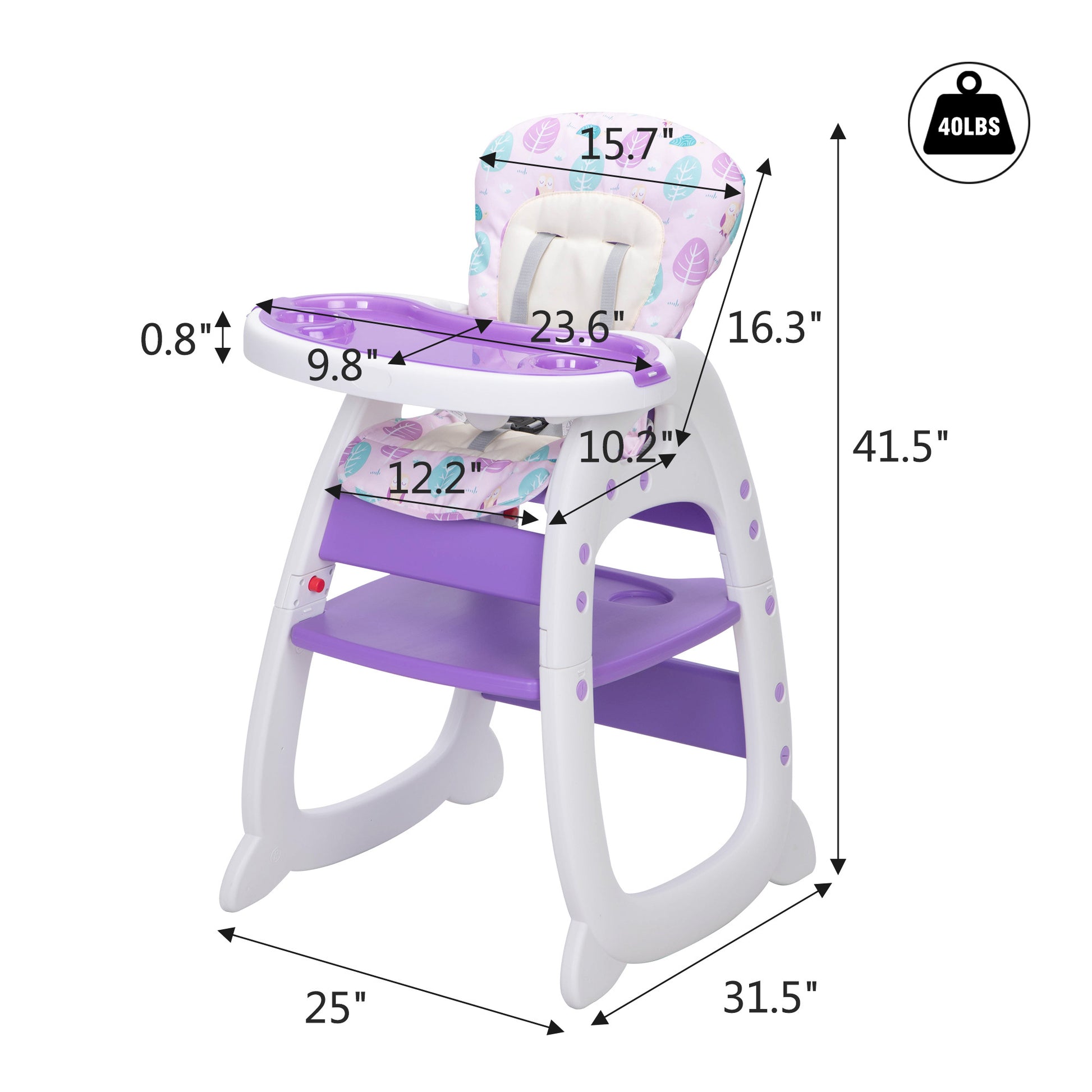 Convertible High Chair for Babies, Booster Seat with purple-polypropylene