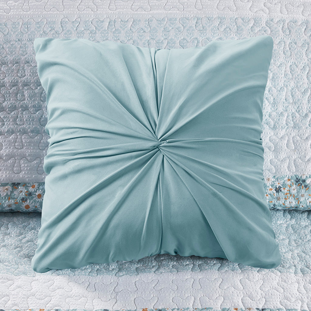 4 Piece Seersucker Quilt Set with Throw Pillow aqua-polyester