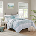 4 Piece Seersucker Quilt Set with Throw Pillow aqua-polyester