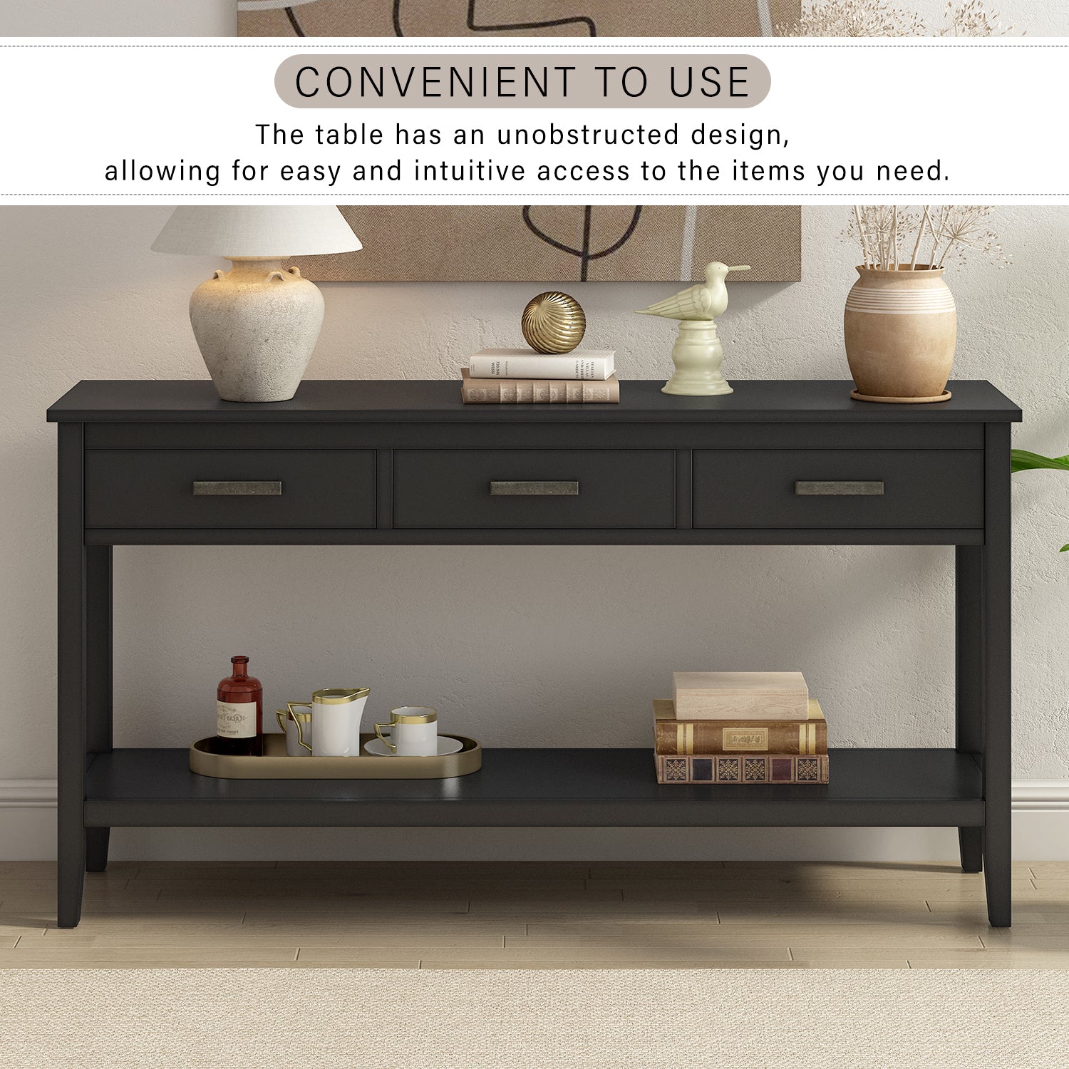 Contemporary 3 Drawer Console Table With 1 Shelf