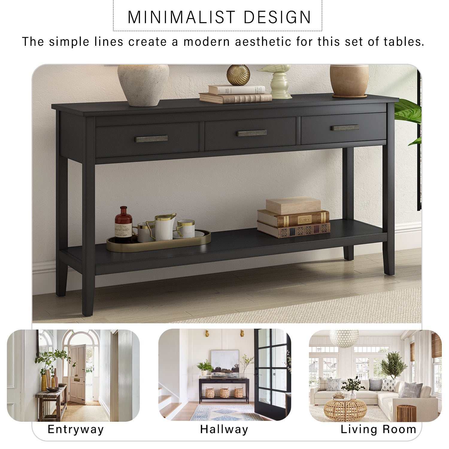 Contemporary 3 Drawer Console Table With 1 Shelf