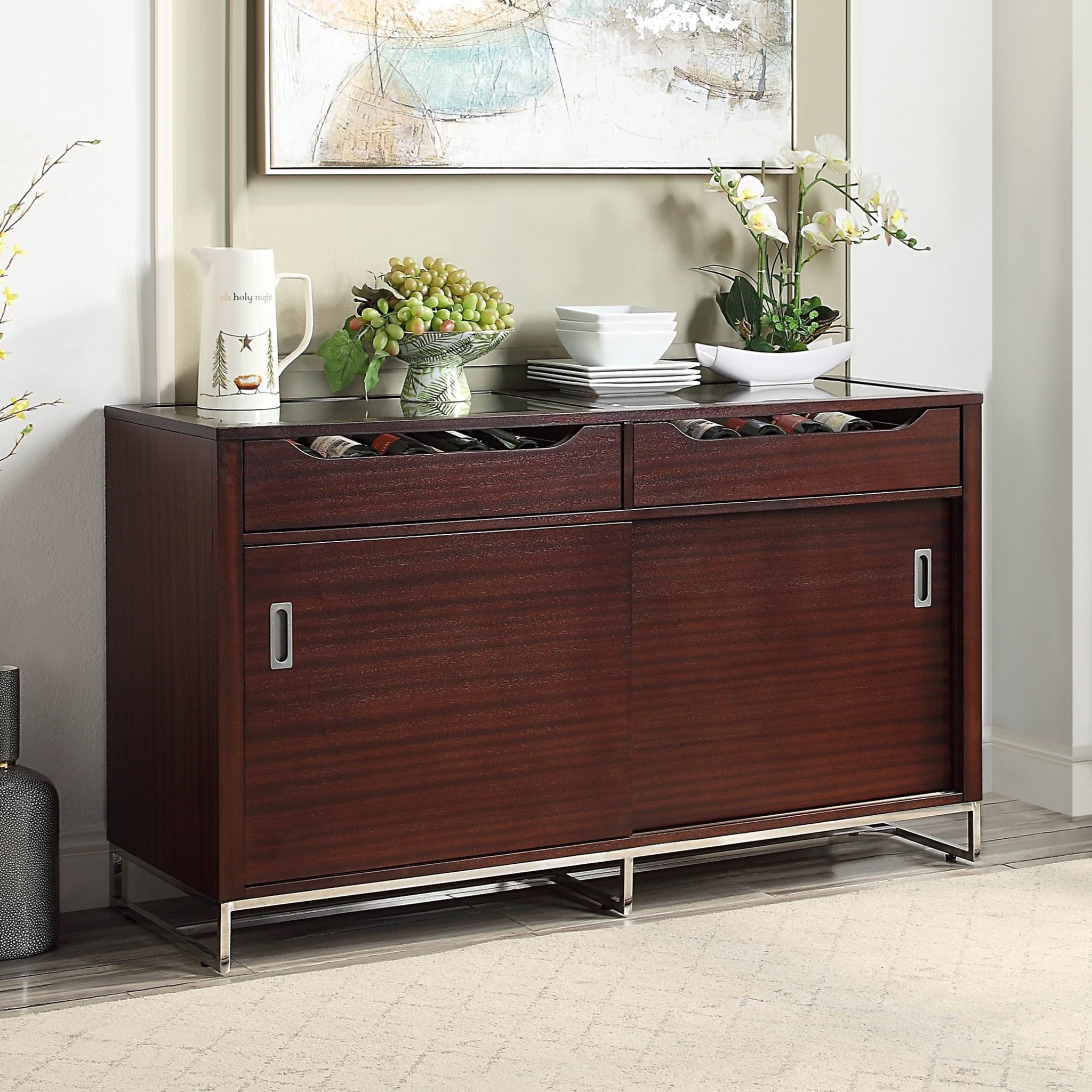 1pc Sideboard w Shelves Wine Storage Drawers