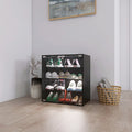 4 Layers Black Shoe Cabinet with Glass Door and