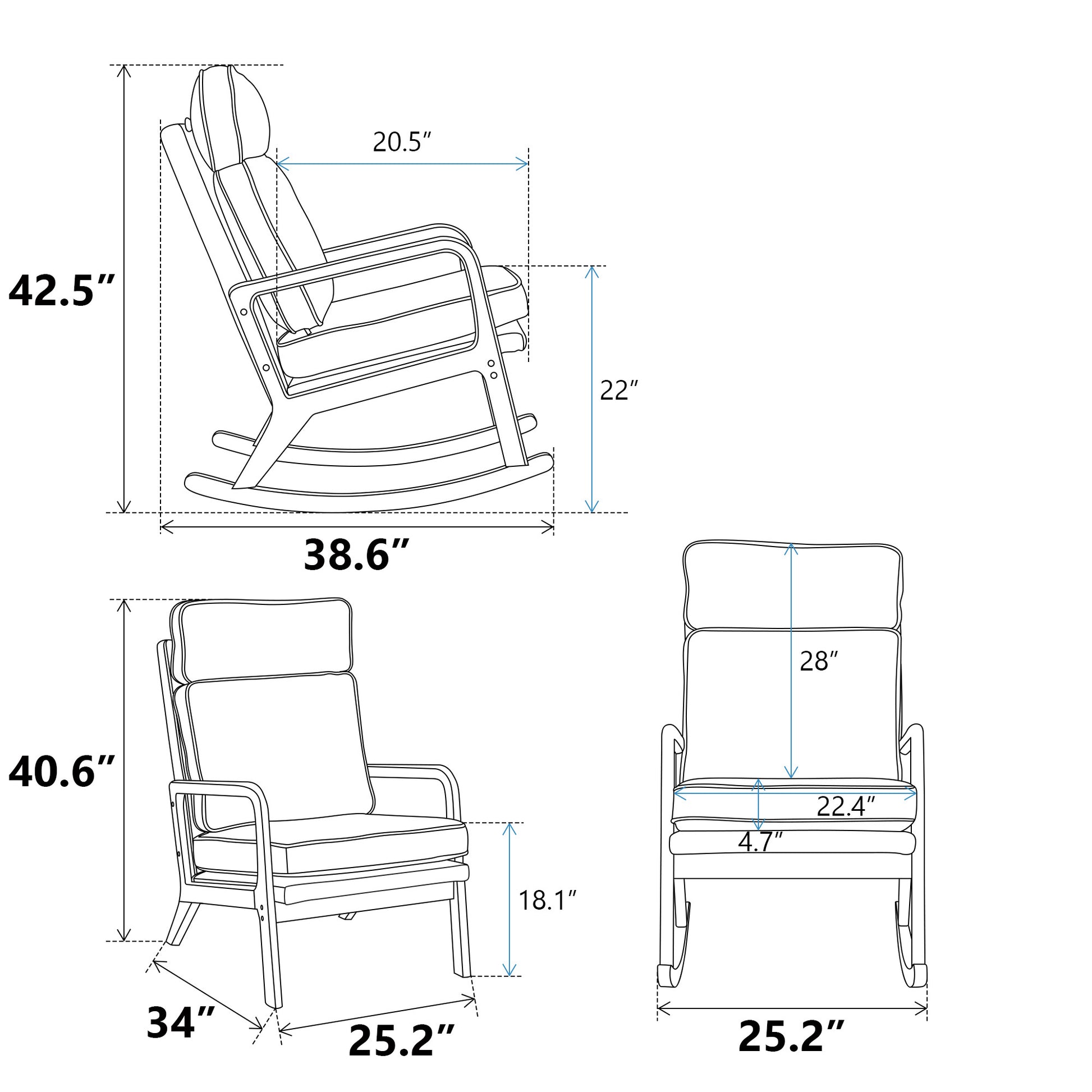 25.2"W Modern Rocking Chair Accent Lounge