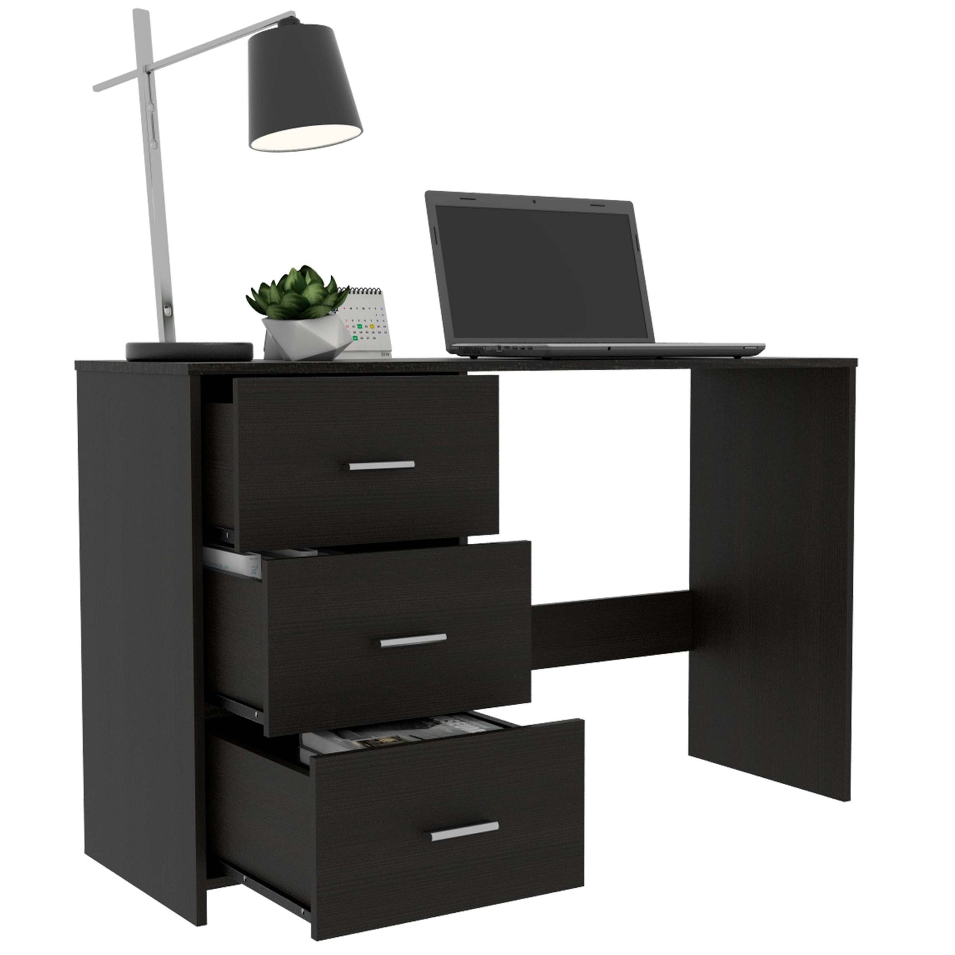 Berlin Three Drawers Desk - Black Mdf Engineered