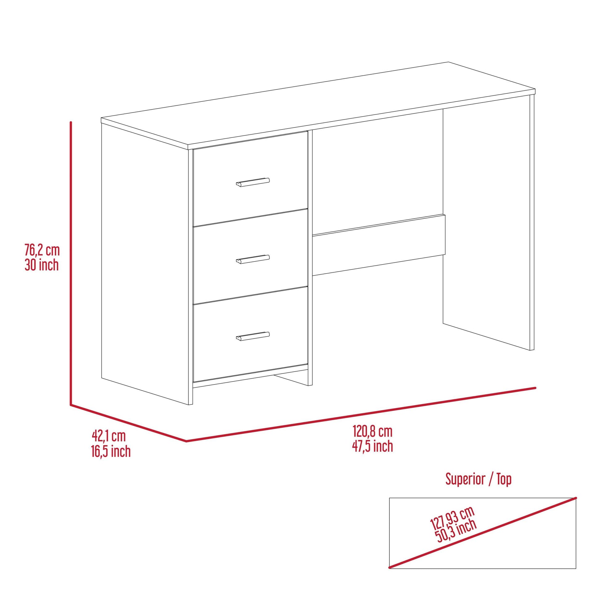 Berlin Three Drawers Desk - Black Mdf Engineered