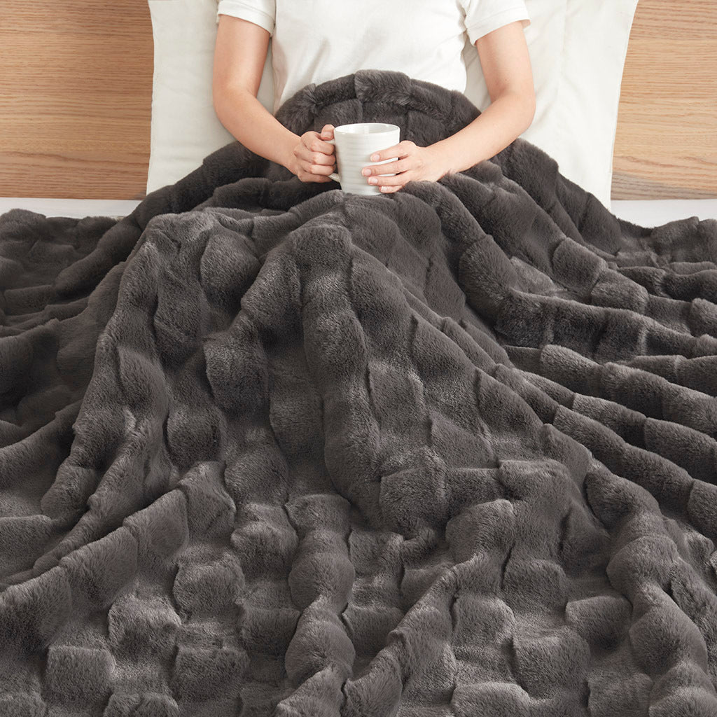 Faux Fur Throw grey-polyester