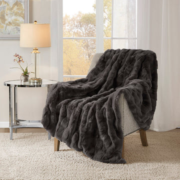 Faux Fur Throw grey-polyester