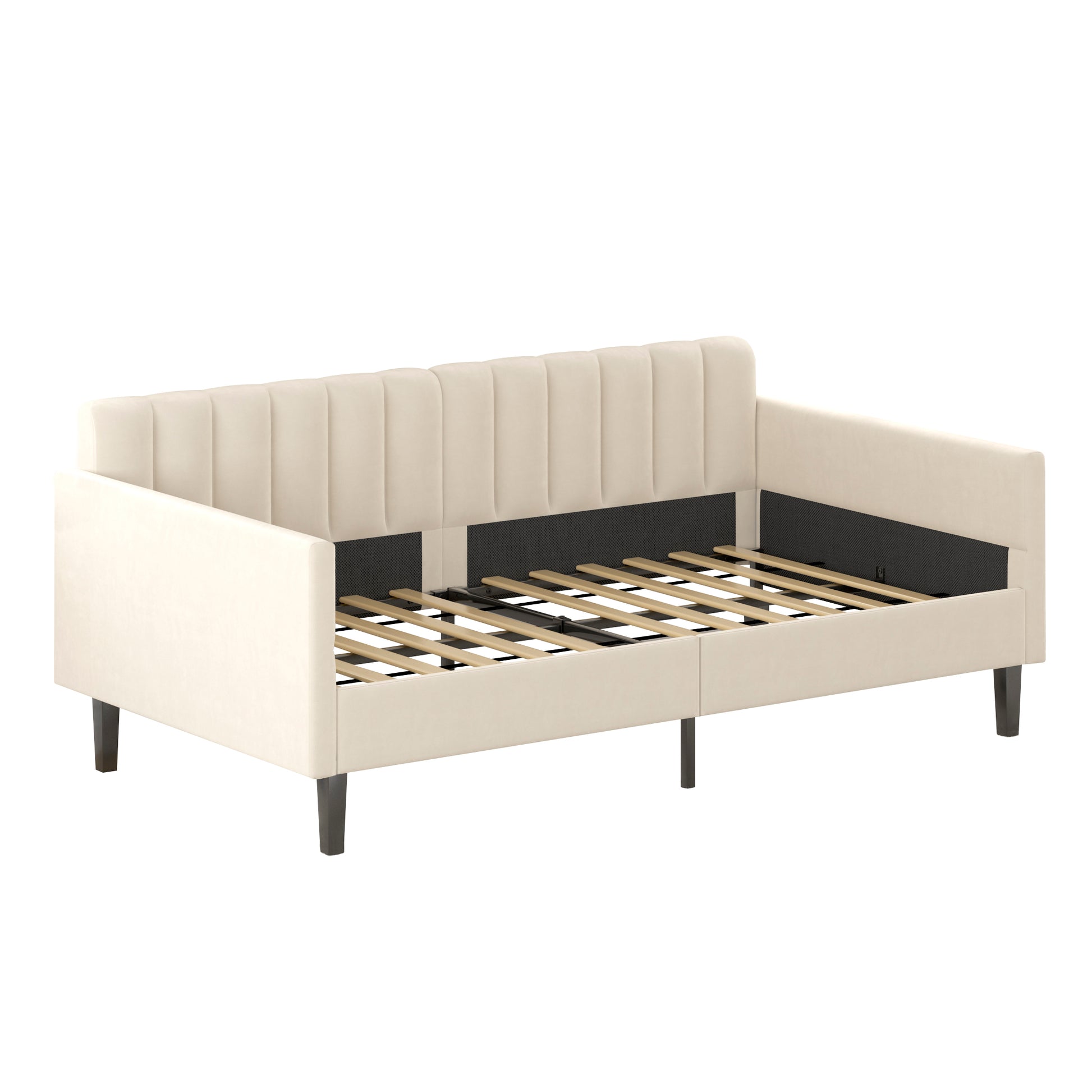 Elena Twin Size Beige Velvet Upholstered Daybed -