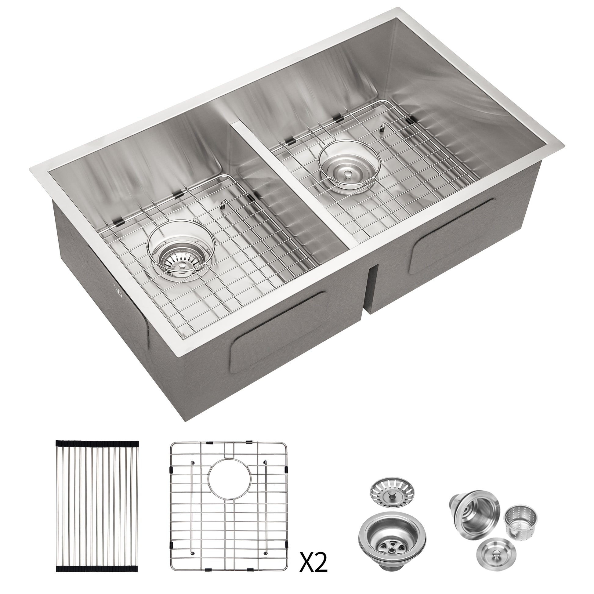 Double Bowl 50 50 Undermount Sink 30"x19" Double Bowl brushed nickel-stainless steel