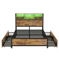 Metal Platform Bed With 4 Drawers, Sockets And