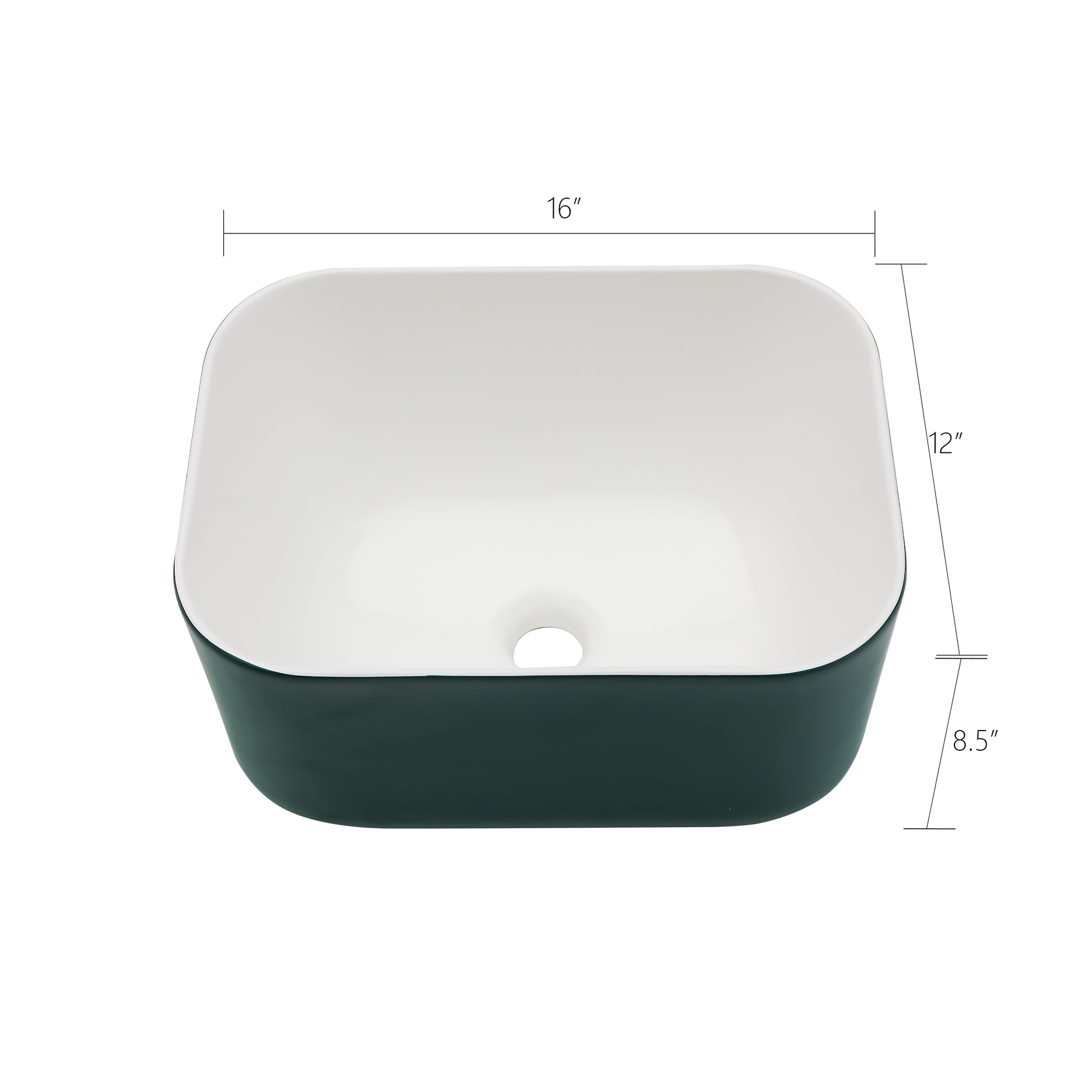 16x12 Inch Ceramic Square Vessel Bathroom Sink green-ceramic