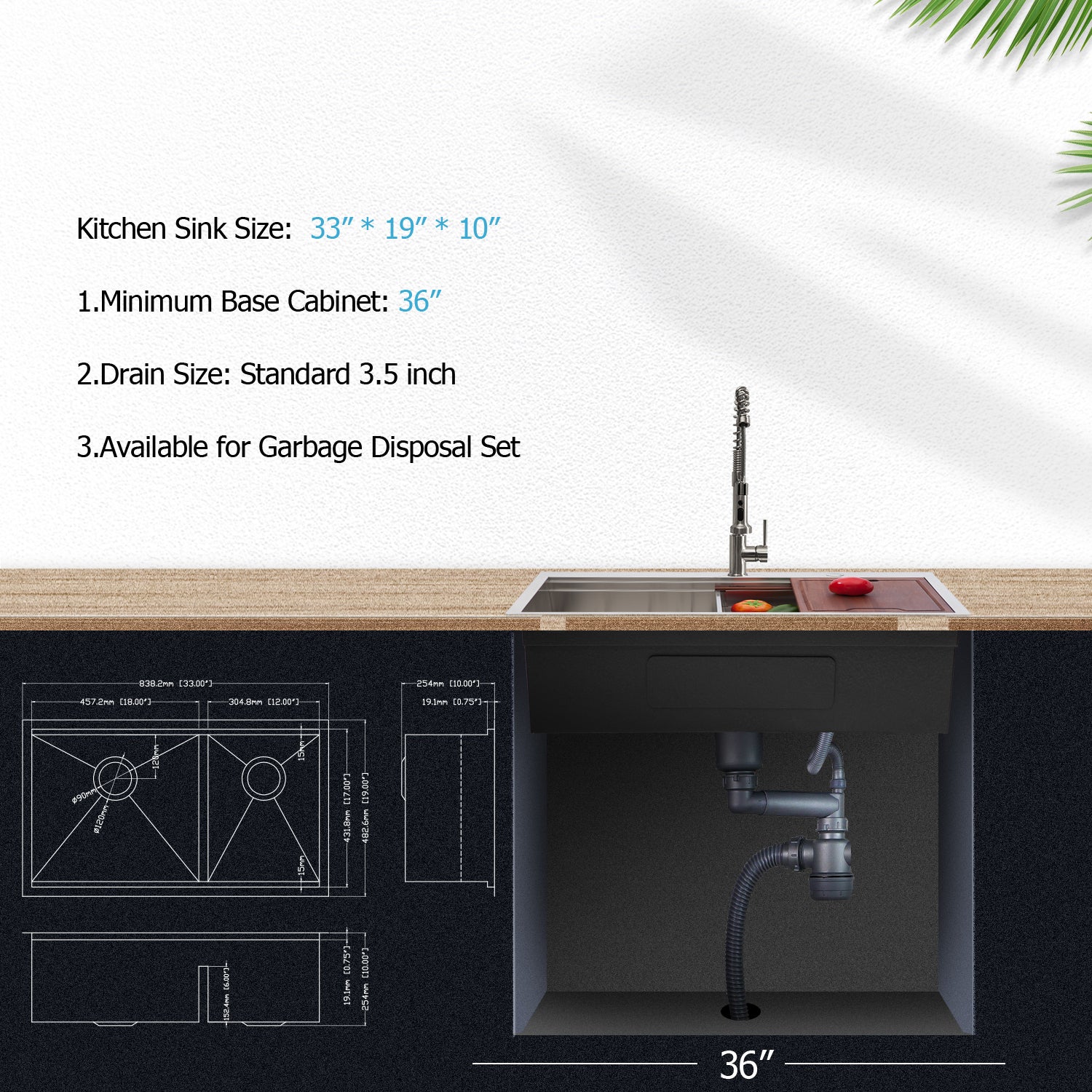 Double Bowl 60 40 Undermount Sink 33"x19" Double Bowl brushed nickel-stainless steel