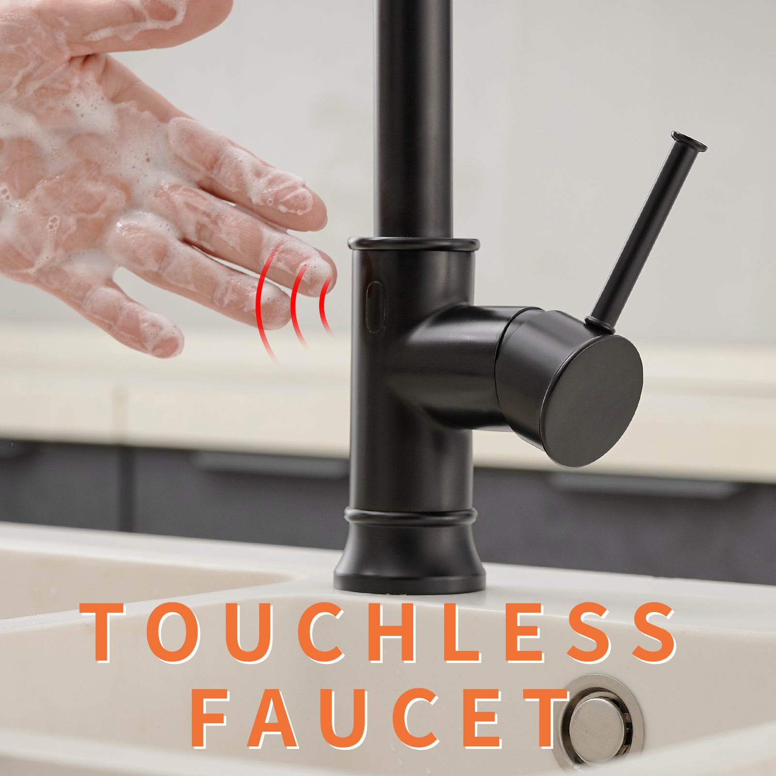 Touchless Kitchen Faucet,Hands Free Automatic Smart black-kitchen-contemporary-ceramic-brass