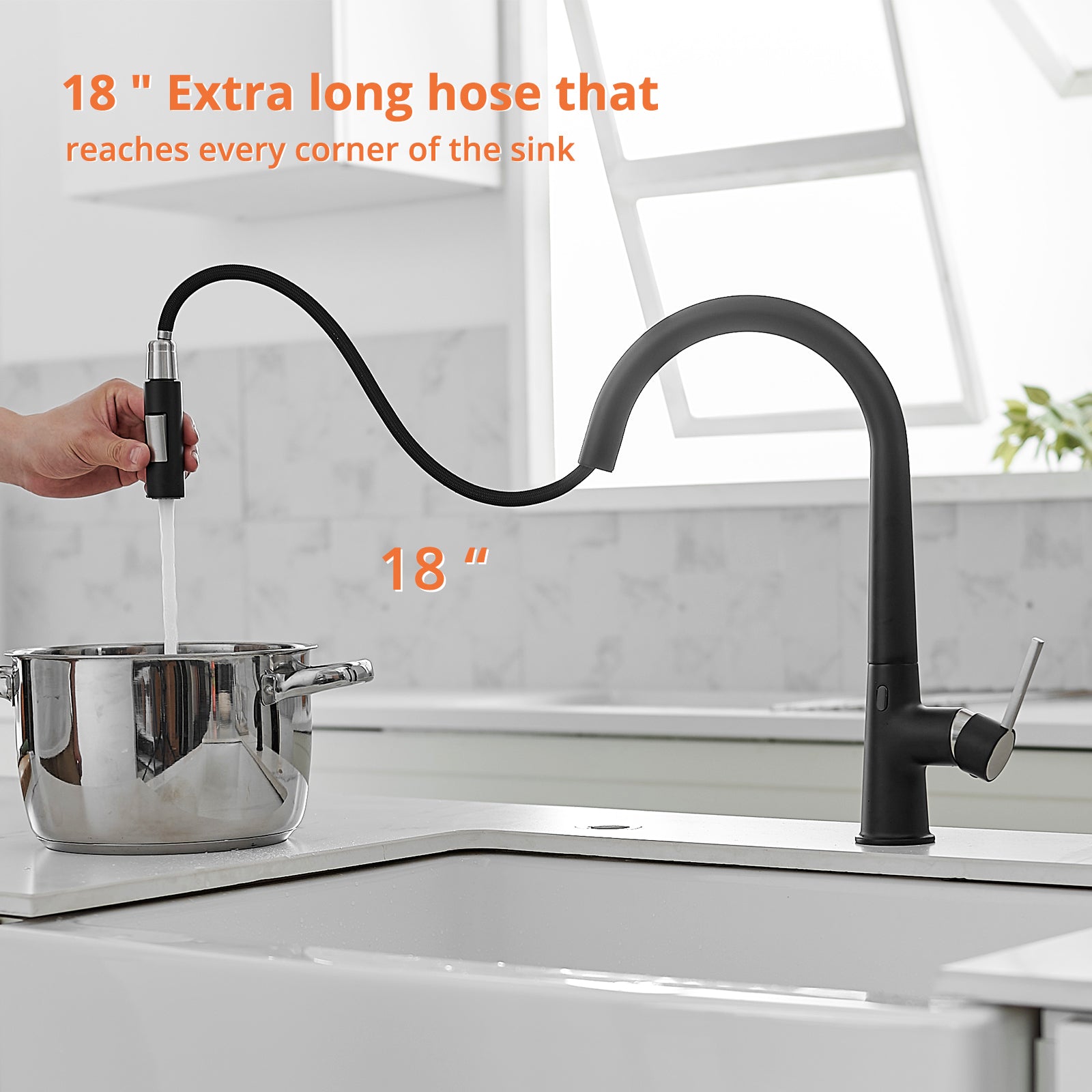 Touchless Kitchen Faucet,Hands Free Automatic Smart black-kitchen-contemporary-ceramic-brass